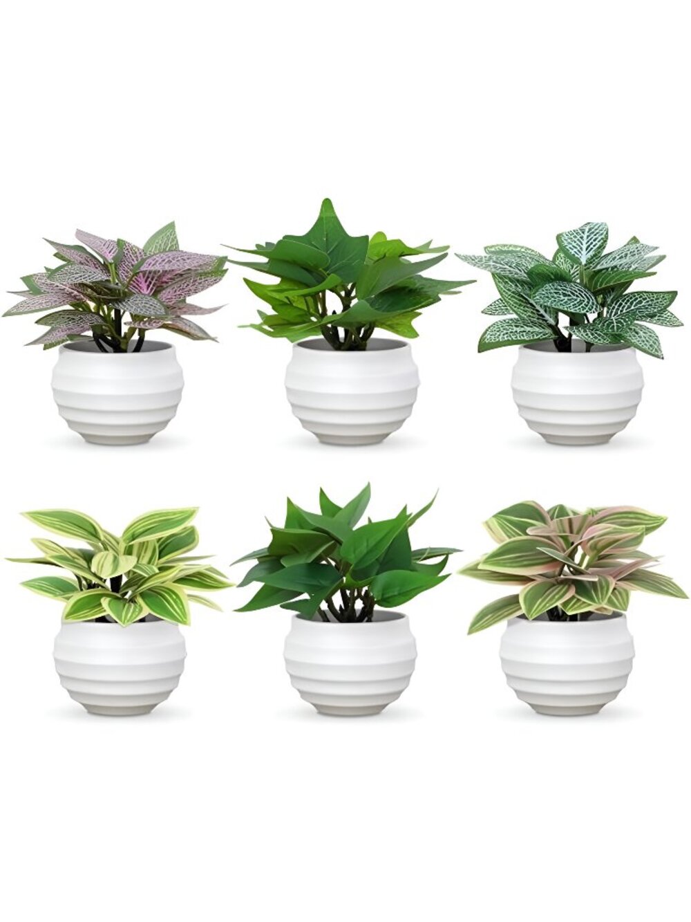Artificial Potted Plants Set of 6, 3.94" Tall Little Fake Plants in Plastic